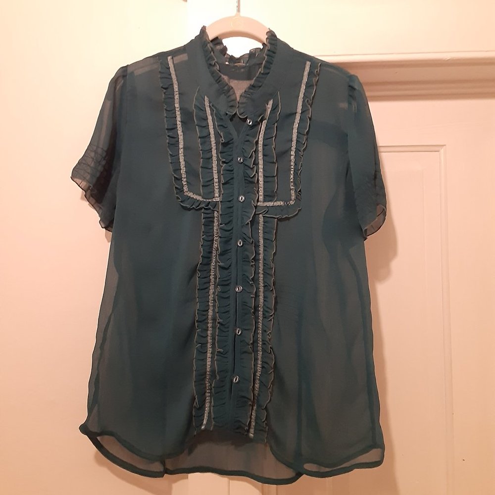 Studio Y Teal Blue Blouse with Ruffles